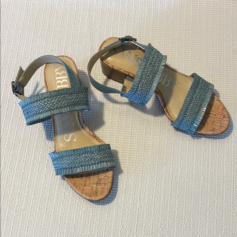 Sam & Libby, Blue Sandals with buckle Straps and Cushioned Footbed, size 7.5